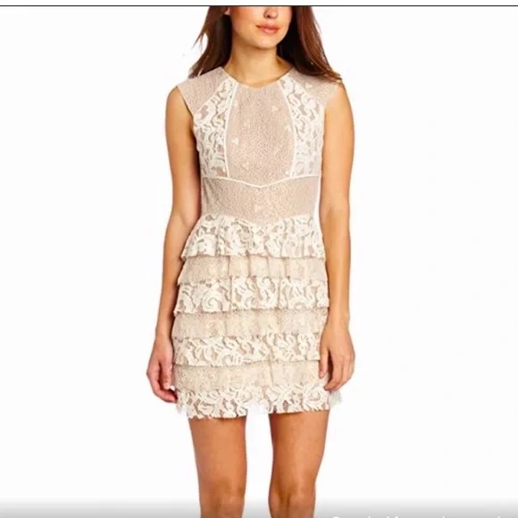 bcbg tiered lace dress BCBGMAXAZRIA Embroidered Tiered Lace Gown